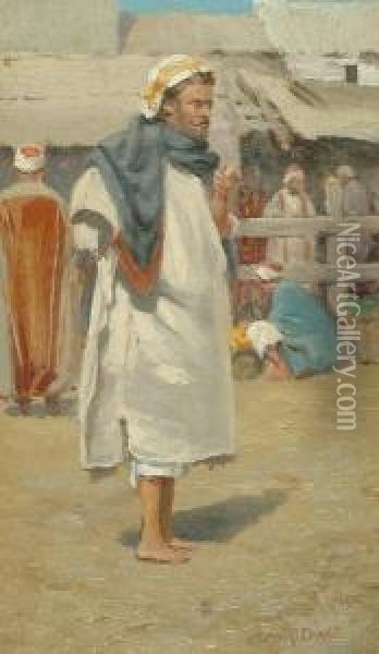 A Porter In The Market Place, Jaffa Oil Painting - Percy Robert Craft