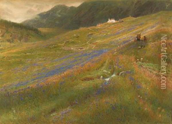The Alpine Summer Oil Painting - Albert Goodwin