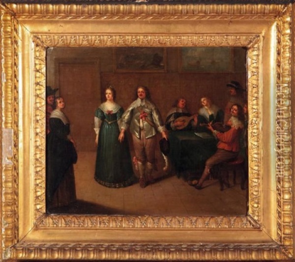 Jeune Couple Dans Un Interieur Avec Un Groupe De Musiciens Oil Painting - Louis de Caullery