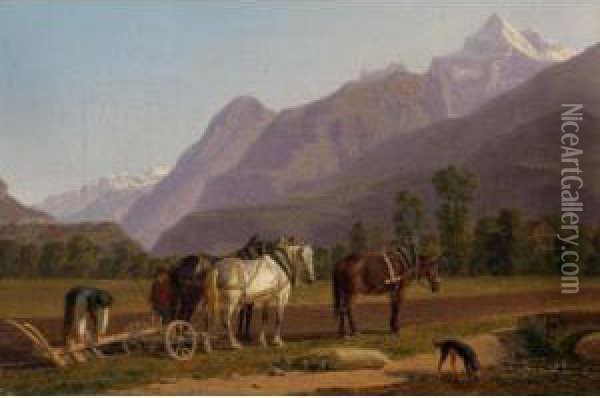 Landscape In The Bernese Oberland Oil Painting - Johann Jakob Biedermann