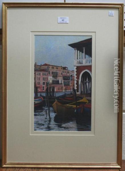 Workboats At Rest; The Vegetable Market From The Rialto Oil Painting - John Fisher
