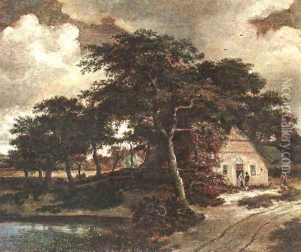 Landscape with a Hut c. 1660 Oil Painting - Meindert Hobbema