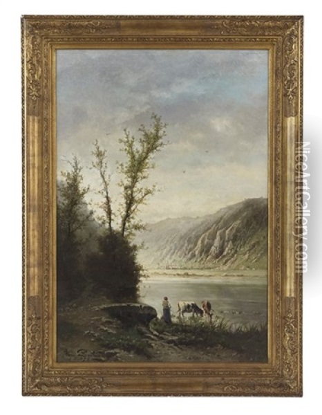 At The River Bank Oil Painting - Henri Joseph Pieron