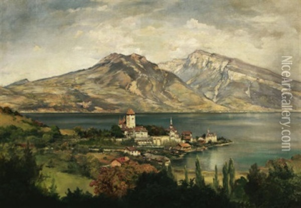 Blick Auf Spiez Am Thuner See Oil Painting - Albert Hertel