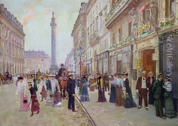 Workers leaving the Maison Paquin, in the rue de la Paix, c.1900 Oil Painting - Jean-Georges Beraud