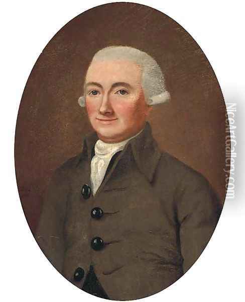 Portrait of a gentleman in a grey coat and short wig Oil Painting - Continental School
