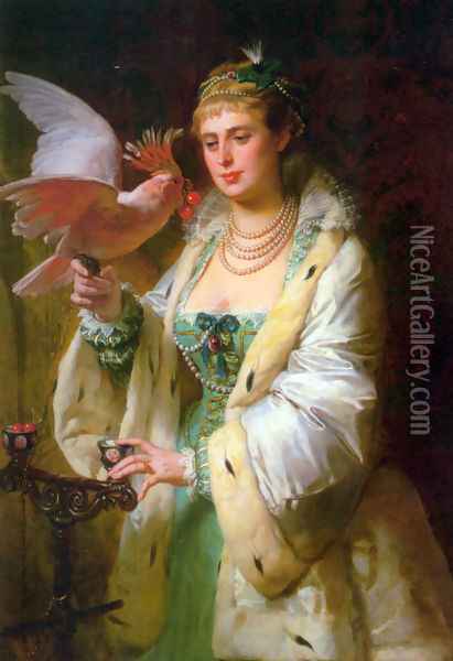 A Treat for her Pet Oil Painting - Edouard-Marie-Guillaume Dubufe