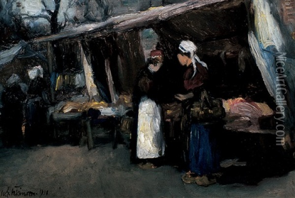 Market, Concarneau, France Oil Painting - William Edwin Atkinson