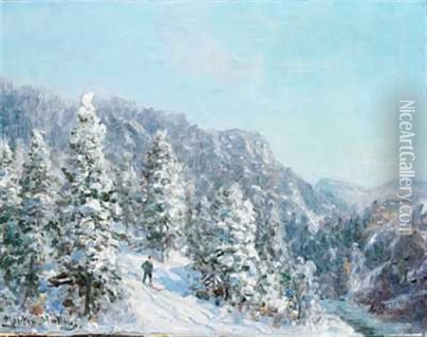 Vinterdag I Skogen Oil Painting - Morten Mueller