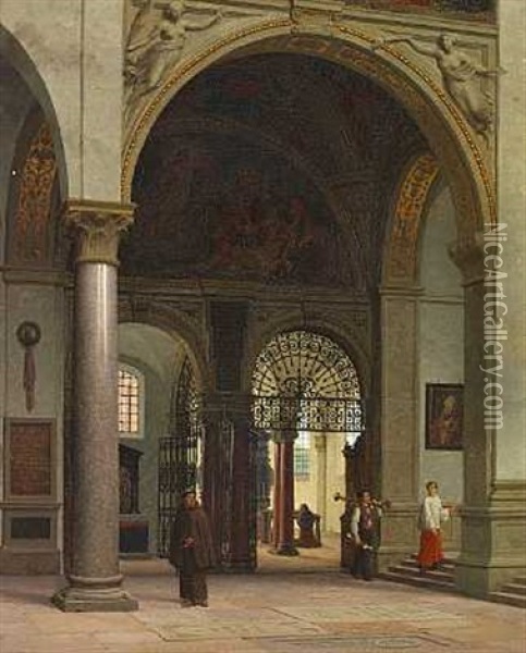 Interior Fra Santa Maria Della Gracia I Milano Oil Painting - Heinrich Hansen
