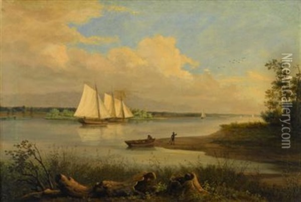 View On The Delaware River Oil Painting - Thomas Birch