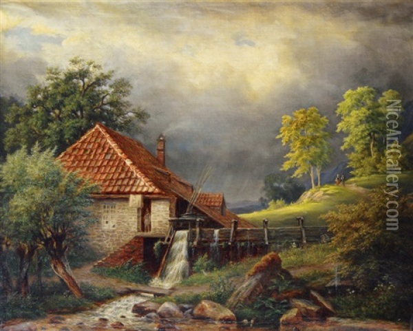 Water Mill Oil Painting - Carl Friedrich Schulz