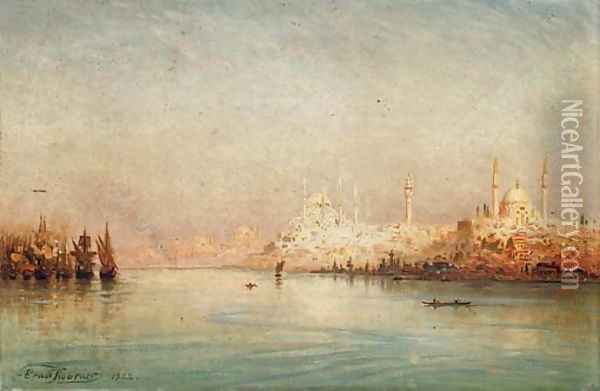 On the Golden Horn before the Sulemymaniye Mosque, Istanbul Oil Painting - Ernst Carl Eugen Koerner