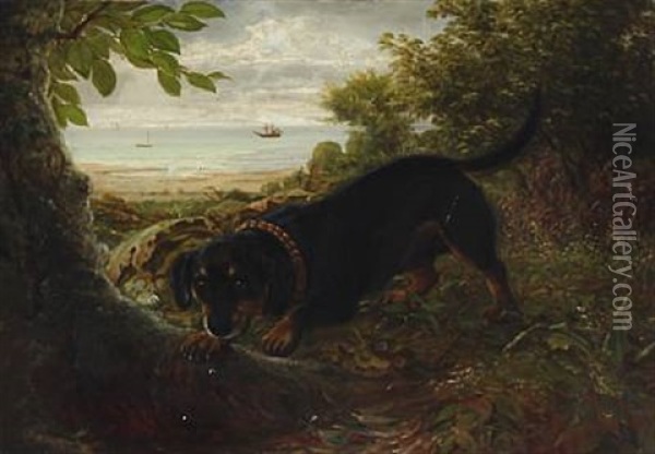 Landscape With A Dog Oil Painting - N. A. Luetzen
