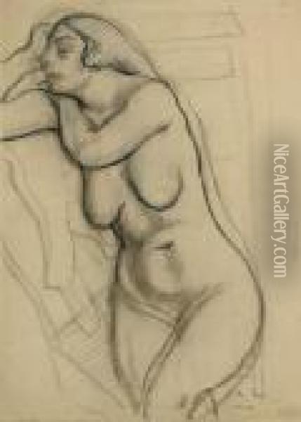 Seated Sleeping Nude Oil Painting - Georges Kars