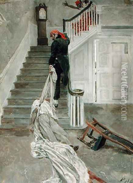 The Gigantic Monster Dragged the Hacked and Headless Corpse of his Victim up the Staircase, from In Ole Virginia by Thomas Nelson Page 1853-1922, published 1896 Oil Painting - Howard Pyle