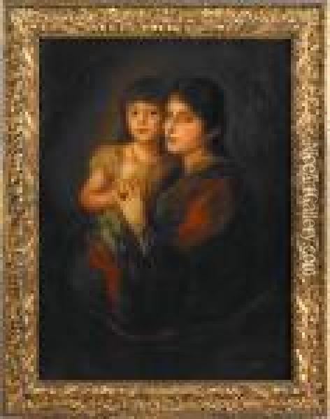 Portrait Of A Mother With Child Oil Painting - Franz von Lenbach