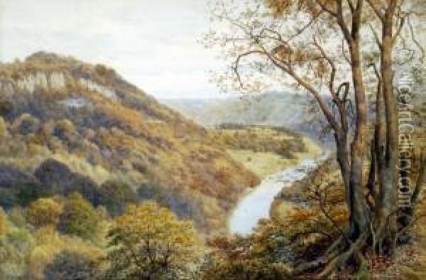 A Pair, The South Downs, Near Midhurst; The Nynd Cliff On The Wye Oil Painting - Alfred Robert Quinton