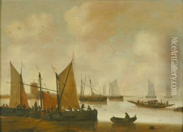 A Calm Harbor Oil Painting - Hendrik Jacobsz Dubbels