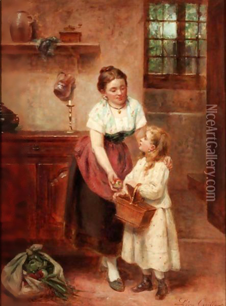 Going To School Oil Painting - Leon Caille