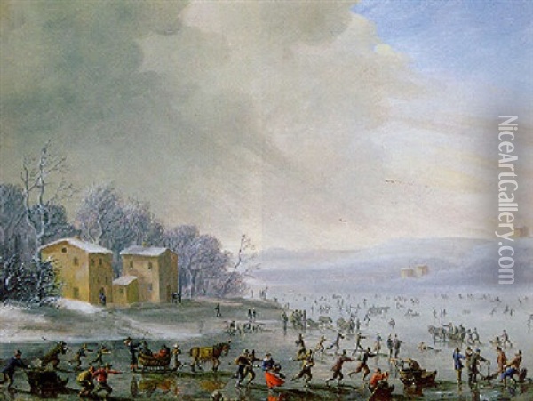 Ice-skating Oil Painting - Robert van den Hoecke