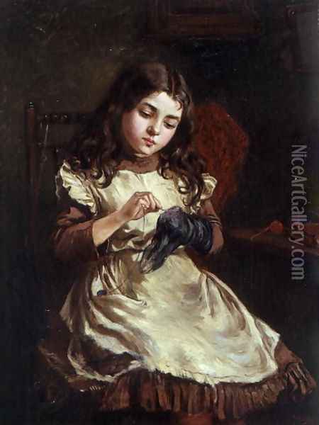 Darning the Sock, 1882 Oil Painting - Ralph Hedley