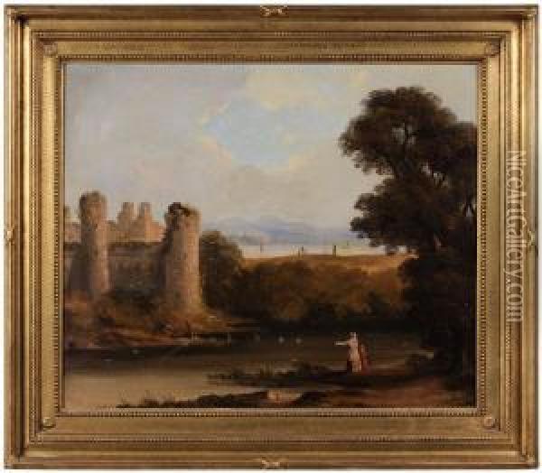 Landscape With Figures And Castle Ruins Oil Painting - George Vincent