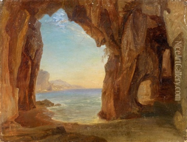 Blick Aus Einer Felsenhohle Auf Den Golf Von Neapel Oil Painting - Friedrich Loos