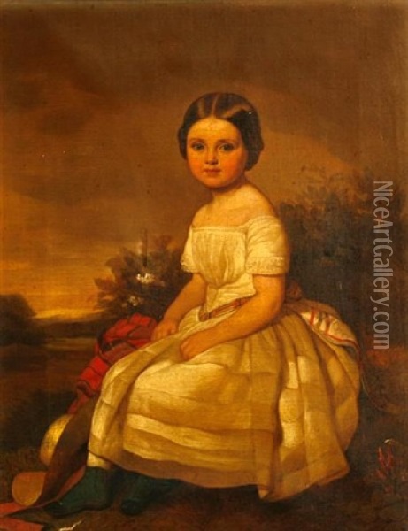 A Portrait Of A Young Girl (lena Marie Gock?) At Age Five Oil Painting - Johann Grund