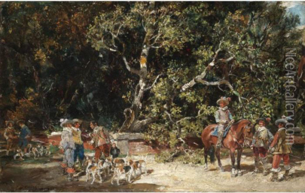 La Reala De Caza (departing For The Hunt) Oil Painting - Francisco Domingo Marques