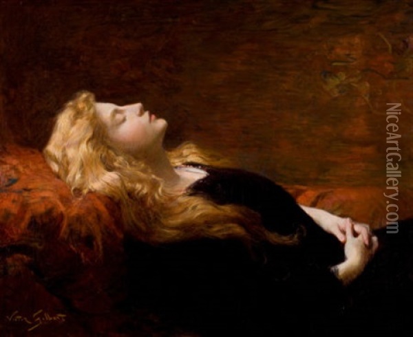 Sleeping Beauty Oil Painting - Victor Gabriel Gilbert
