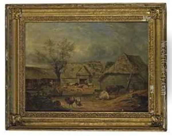 Farmyard Scene Oil Painting - Benjamin Herring, Jnr.