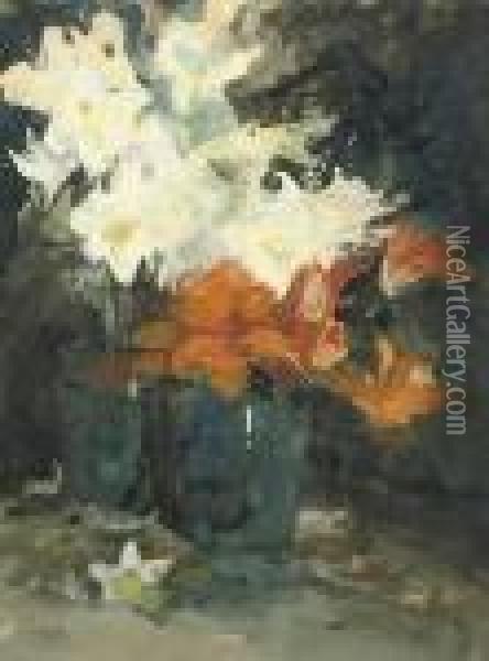 Amaryllen: Orange And White Amaryllis Oil Painting - George Hendrik Breitner