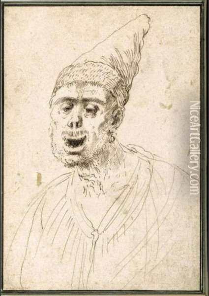 Caricature Of A Man In A Pointed Hat Oil Painting - Guercino