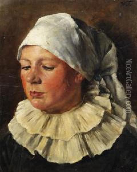 Weibliches Bildnis Mit Halskrause Und Kopftuch Oil Painting - Wilhelm Trubner