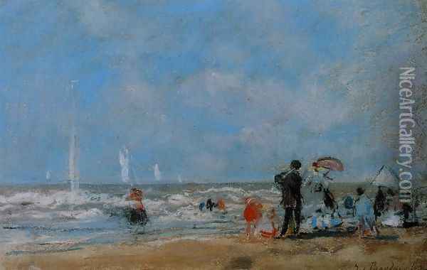 On the Beach 1863 Oil Painting - Eugene Boudin