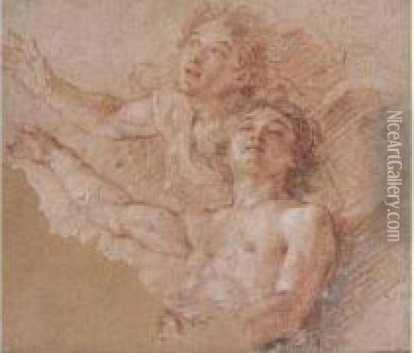 Etude De Deux Anges Pour La Chapelle Royale Du Chateau De
 Versailles Oil Painting - Charles de Lafosse