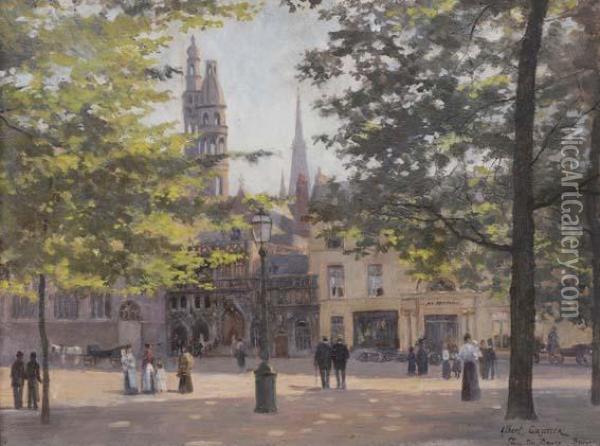 Vue De La Place Du Bourg A Bruges Oil Painting - Albert Gautier
