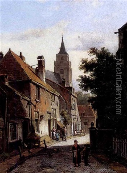 A Quiet Dutch Street Oil Painting - Willem Koekkoek