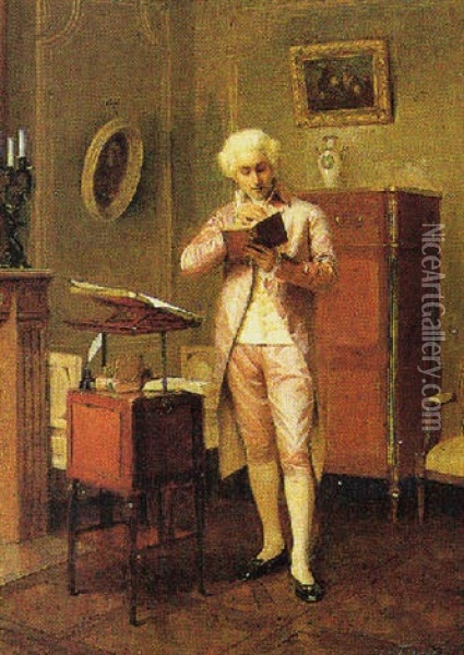 Gentiluomo In Lettura Oil Painting - Jules Octave Triquet