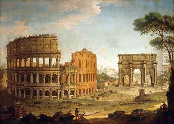 Rome View of the Colosseum and The Arch of Constantine Oil Painting - Antonio Joli