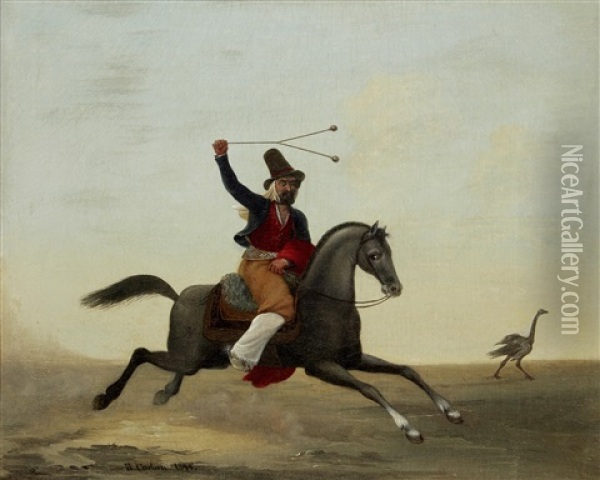 A Gaucho Hunting A Rhea On The Pampas Oil Painting - Rudolph Carlsen