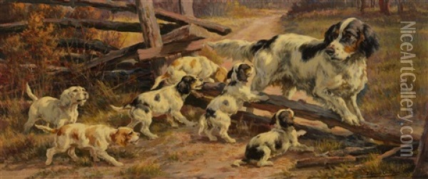 Hunting Dog With Pups Oil Painting - Edmund Henry Osthaus