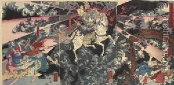 Nitta Yoshioki No Rei Okorite Shu To Mukuu (spirit Of Nitta Yoshioki Avenging His Enemy) Oil Painting - Utagawa or Ando Hiroshige