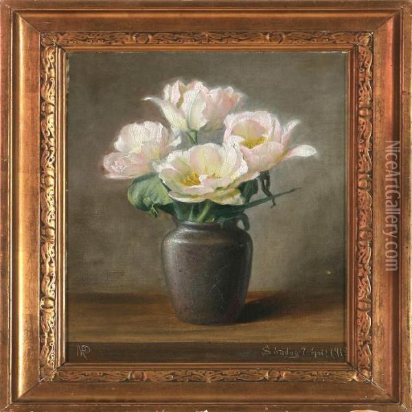 Flowers In A Vase Oil Painting - Niels Peter Rasmussen