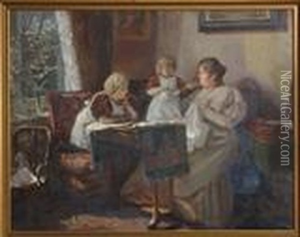 Mere Et Ses Deux Filles Oil Painting - Carl Christian Ferdinand Wentorf