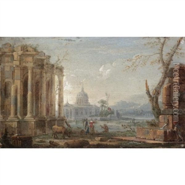 A Capriccio View Possibly Of Saint Peter's, Rome Oil Painting - Pierre Antoine Patel