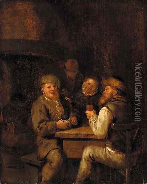 An interior with peasants drinking and smoking Oil Painting - Jan Miense Molenaer