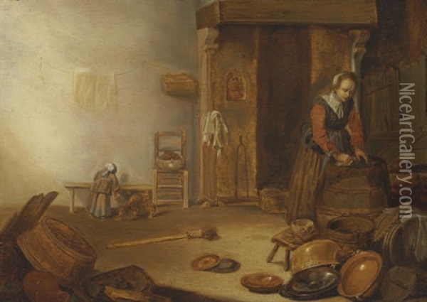 A Kitchen Interior Oil Painting - Cornelis Saftleven