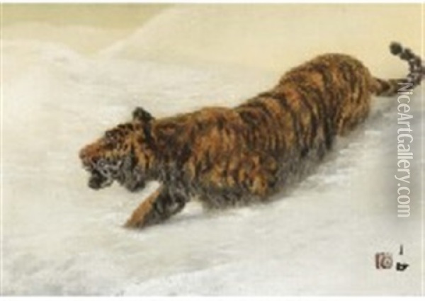 Tiger Oil Painting - Suiseki Ohashi